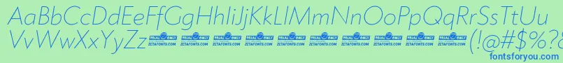 Klein ExtraLight Italic trial Font – Blue Fonts on Green Background