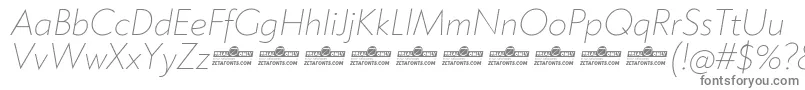 Czcionka Klein ExtraLight Italic trial – szare czcionki na białym tle