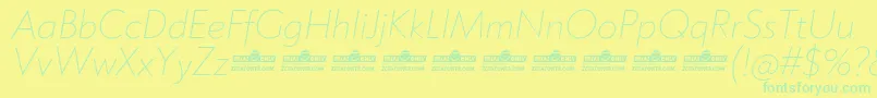 Шрифт Klein ExtraLight Italic trial – зелёные шрифты на жёлтом фоне