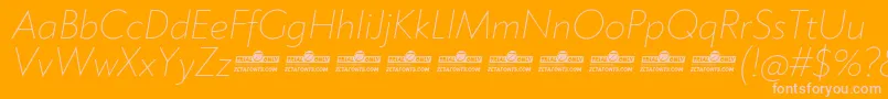 Czcionka Klein ExtraLight Italic trial – różowe czcionki na pomarańczowym tle