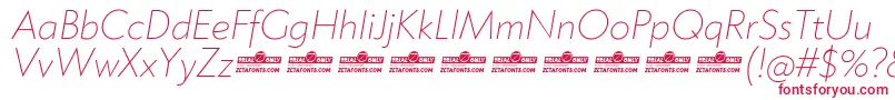 Klein ExtraLight Italic trial Font – Red Fonts on White Background