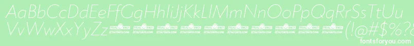 Шрифт Klein ExtraLight Italic trial – белые шрифты на зелёном фоне