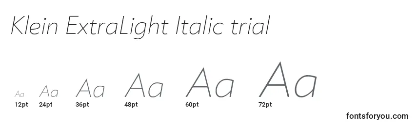 Tamaños de fuente Klein ExtraLight Italic trial