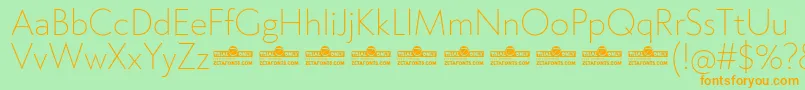 Więcej informacji o czcionce Klein ExtraLight trial Czcionka Klein ExtraLight trial – pomarańczowe czcionki na zielonym tle