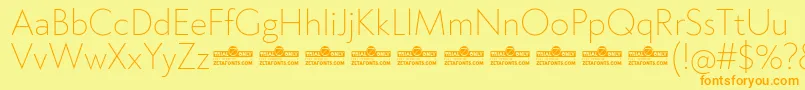 Czcionka Klein ExtraLight trial – pomarańczowe czcionki na żółtym tle