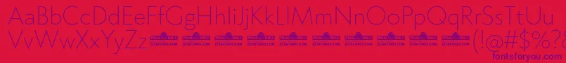 Czcionka Klein ExtraLight trial – fioletowe czcionki na czerwonym tle