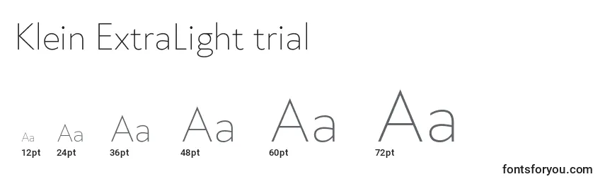 Klein ExtraLight trial Font Sizes