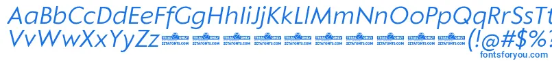 Czcionka Klein Text Book Italic trial – niebieskie czcionki na białym tle