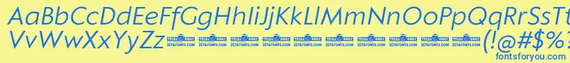 Подробнее о шрифте Klein Text Book Italic trial Шрифт Klein Text Book Italic trial – синие шрифты на жёлтом фоне
