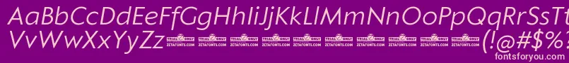 Czcionka Klein Text Book Italic trial – różowe czcionki na fioletowym tle