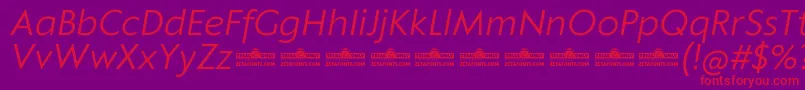 Weitere Informationen zur Klein Text Book Italic trial-Schriftart Klein Text Book Italic trial-Schriftart – Rote Schriften auf violettem Hintergrund