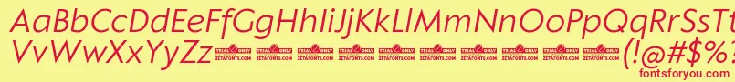 Klein Text Book Italic trial Font – Red Fonts on Yellow Background