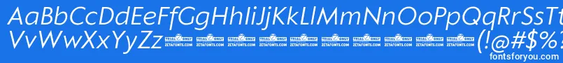 Klein Text Book Italic trial Font – White Fonts on Blue Background