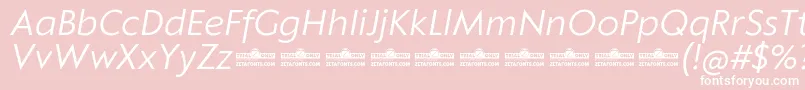 Lisätietoja Klein Text Book Italic trial-fontista Klein Text Book Italic trial-fontti – valkoiset fontit vaaleanpunaisella taustalla