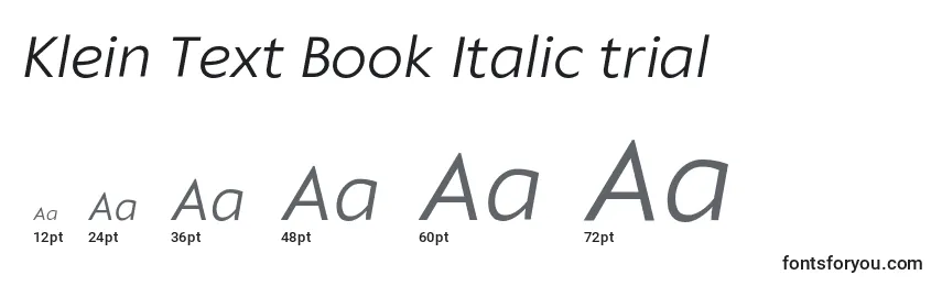 Tamanhos de fonte Klein Text Book Italic trial