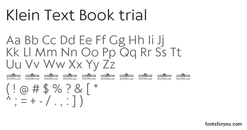 Czcionka Klein Text Book trial – alfabet, cyfry, specjalne znaki