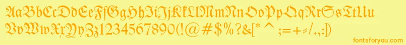 フォントKleist Fraktur – オレンジの文字が黄色の背景にあります。