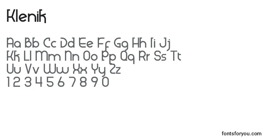 Czcionka Klenik – alfabet, cyfry, specjalne znaki
