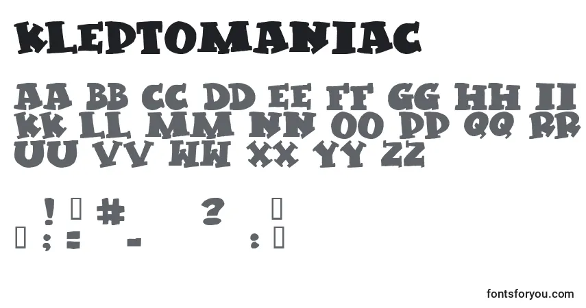 Schriftart KLEPTOMANIAC (131798) – Alphabet, Zahlen, spezielle Symbole