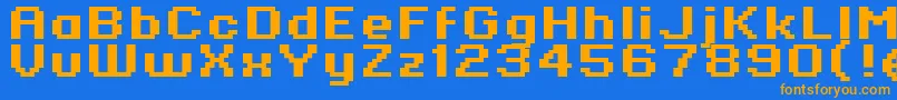 フォントStandard0764 – オレンジ色の文字が青い背景にあります。