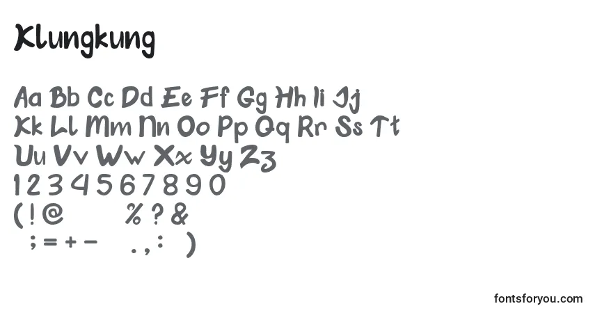 Шрифт Klungkung – алфавит, цифры, специальные символы