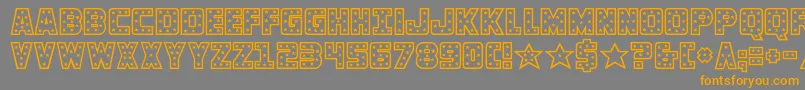 フォントknievel – オレンジの文字は灰色の背景にあります。