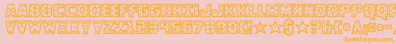フォントknievel – オレンジの文字がピンクの背景にあります。