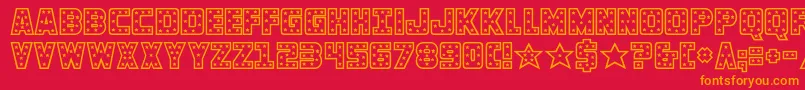 フォントknievel – 赤い背景にオレンジの文字