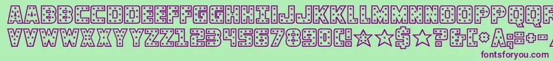 knievel-fontti – violetit fontit vihreällä taustalla