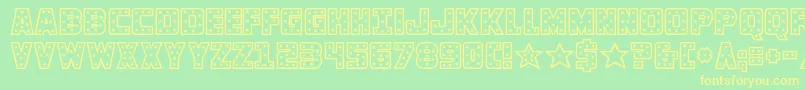 フォントknievel – 黄色の文字が緑の背景にあります
