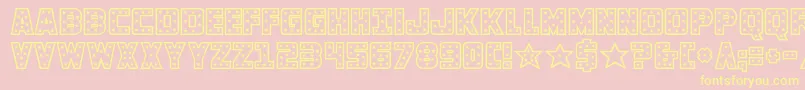 knievel-Schriftart – Gelbe Schriften auf rosa Hintergrund