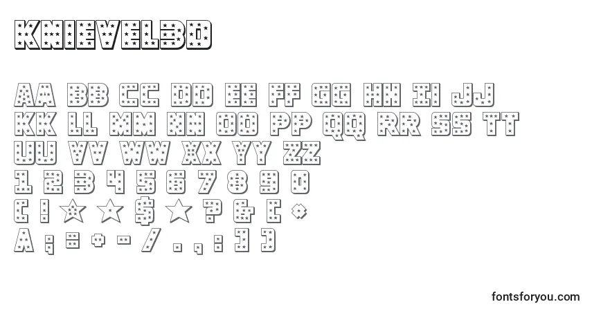 Czcionka Knievel3d – alfabet, cyfry, specjalne znaki