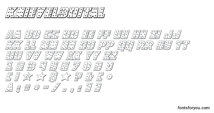 Schriftart Knievel3dital – Alphabet, Zahlen, spezielle Symbole