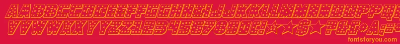 knievel3dital-Schriftart – Orangefarbene Schriften auf rotem Hintergrund