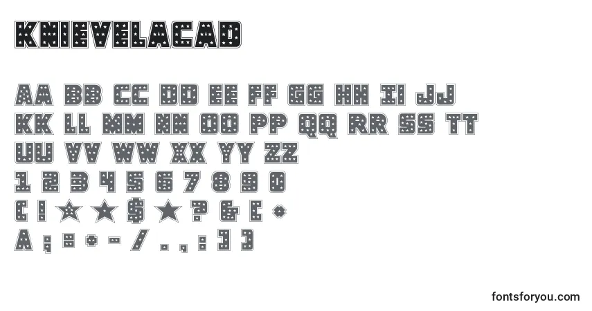 Czcionka Knievelacad – alfabet, cyfry, specjalne znaki