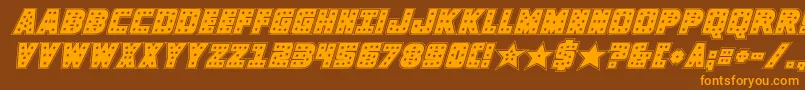 knievelacadital-Schriftart – Orangefarbene Schriften auf braunem Hintergrund