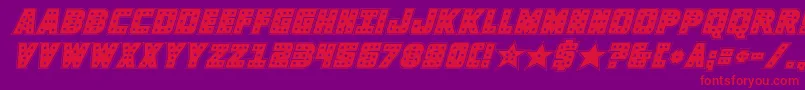 knievelacadital-Schriftart – Rote Schriften auf violettem Hintergrund
