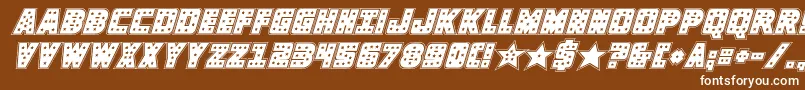 knievelacadital-Schriftart – Weiße Schriften auf braunem Hintergrund