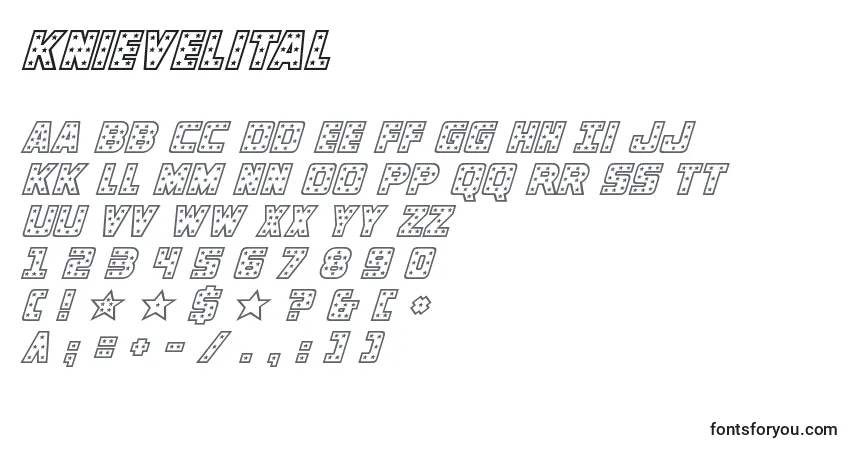 Czcionka Knievelital – alfabet, cyfry, specjalne znaki