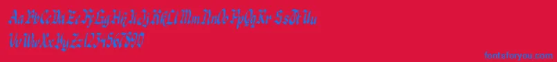 knight jacker italic-Schriftart – Blaue Schriften auf rotem Hintergrund