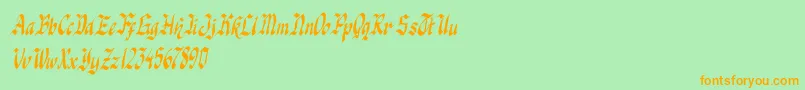 knight jacker italic-Schriftart – Orangefarbene Schriften auf grünem Hintergrund