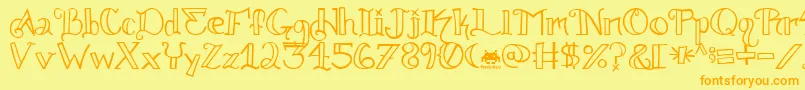 フォントknuckle tatz fontvir us – オレンジの文字が黄色の背景にあります。