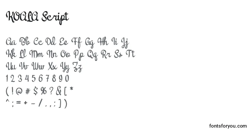 Шрифт KOALA Script – алфавит, цифры, специальные символы