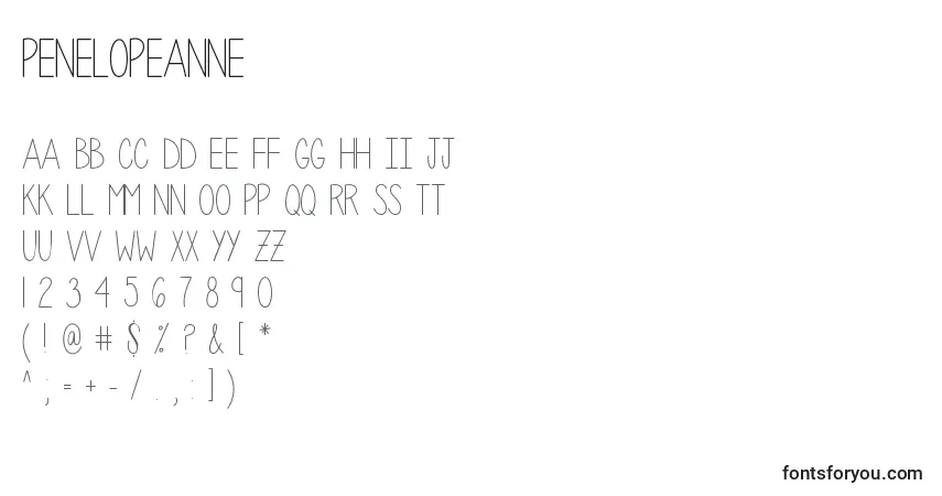 Czcionka PenelopeAnne – alfabet, cyfry, specjalne znaki