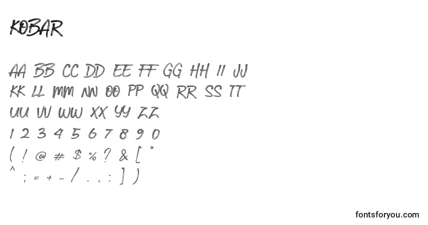 Czcionka Kobar – alfabet, cyfry, specjalne znaki