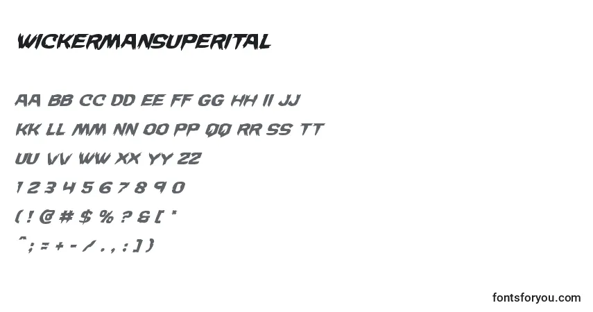 Czcionka Wickermansuperital – alfabet, cyfry, specjalne znaki