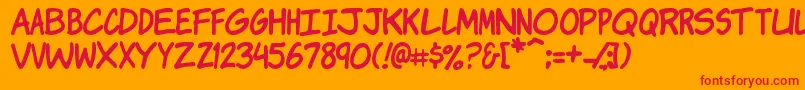 KOMIKJ  -Schriftart – Rote Schriften auf orangefarbenem Hintergrund