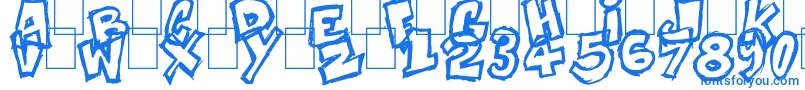 Komikoz-Schriftart – Blaue Schriften auf weißem Hintergrund