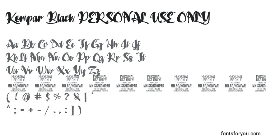 Kompar Black PERSONAL USE ONLY-fontti – aakkoset, numerot, erikoismerkit