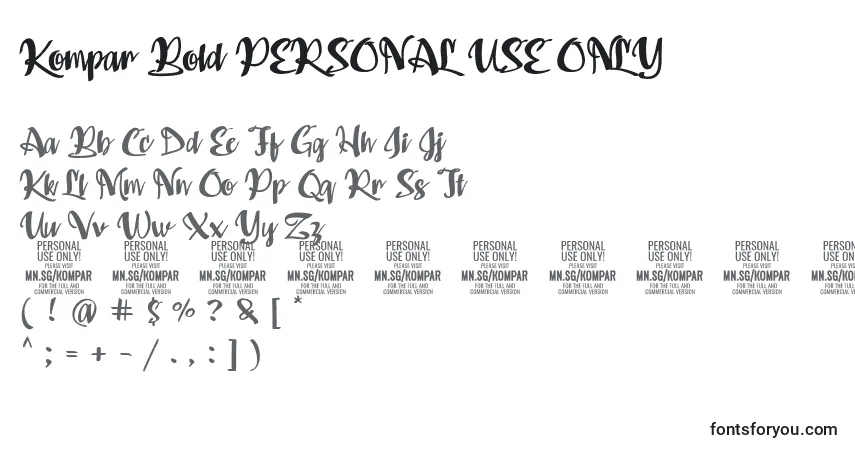 Kompar Bold PERSONAL USE ONLY-fontti – aakkoset, numerot, erikoismerkit